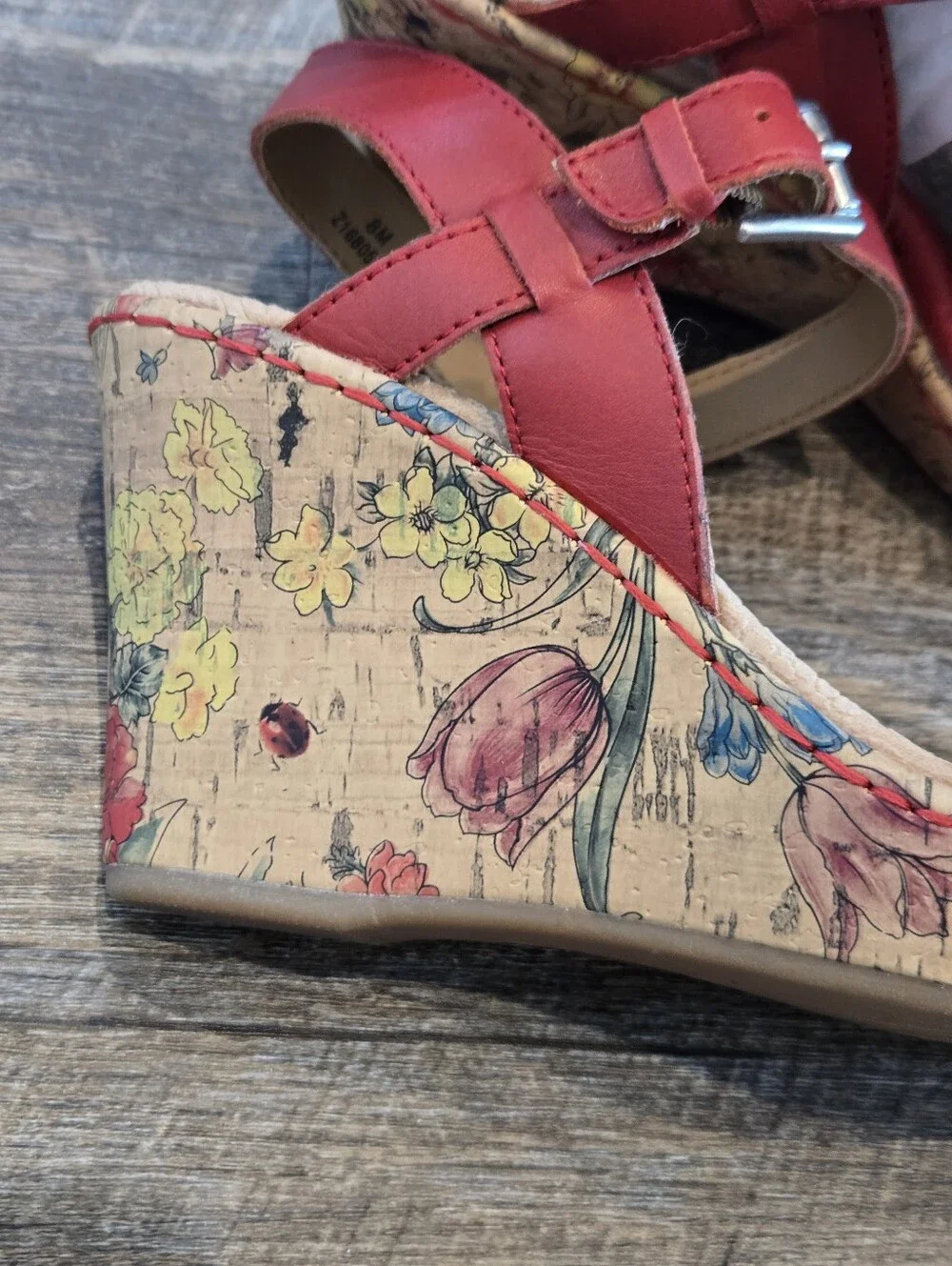 B.O.C red Wedge Sandals, Size 8